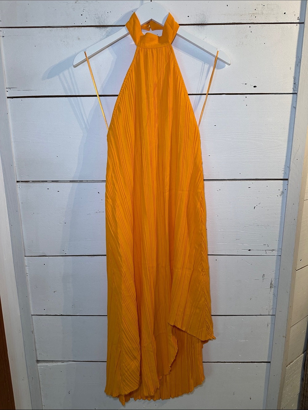 Zara Orange Pleated Halter Maxi Dress Medium